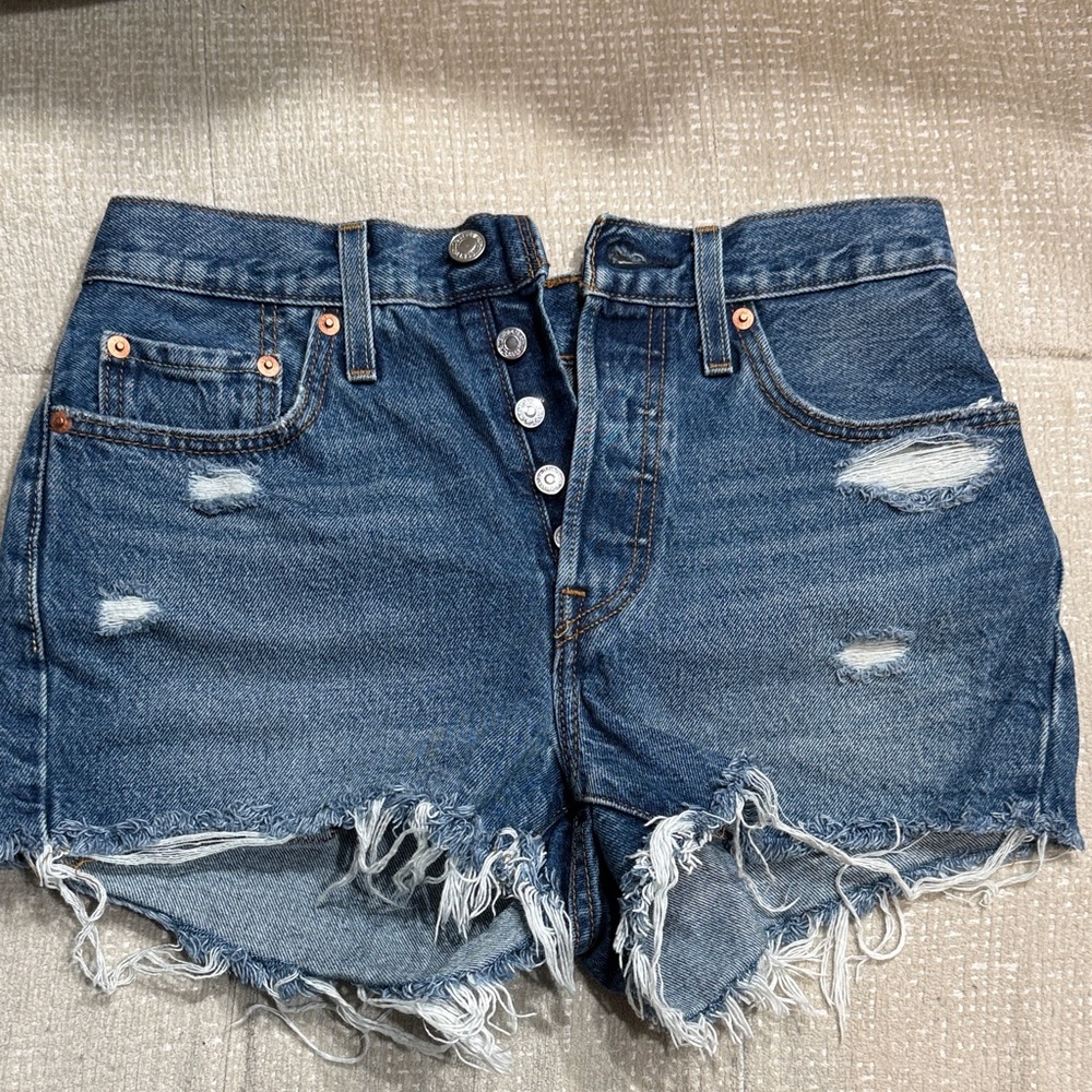 Levi's Blue Distressed Jean Shorts